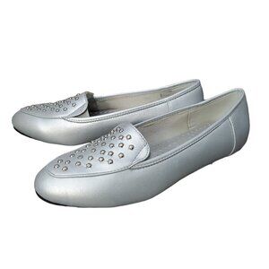 💎305 Angel Steps Studded Silver Metallic Slip On Loafer Shoe